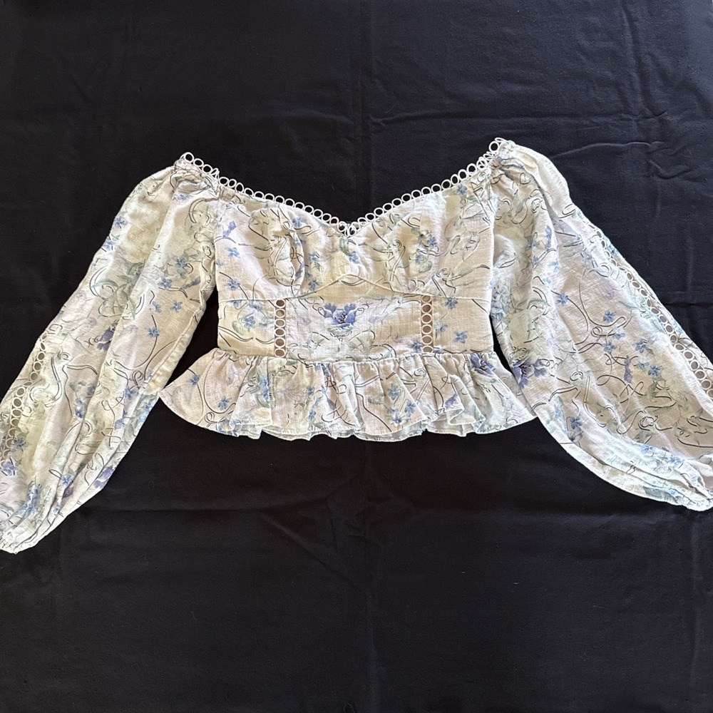 Express Floral Off The Shoulder Corset Peplum Top Pink Purple Stretch Size XS - Picture 2 of 12